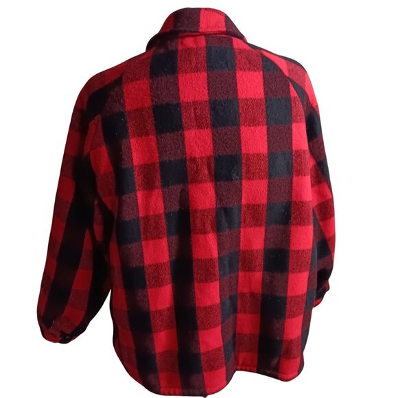 Men's XL Vintage Jacket Buffalo Plaid Wool Blend Damart 1980's Logger Coat - Picture 2 of 7